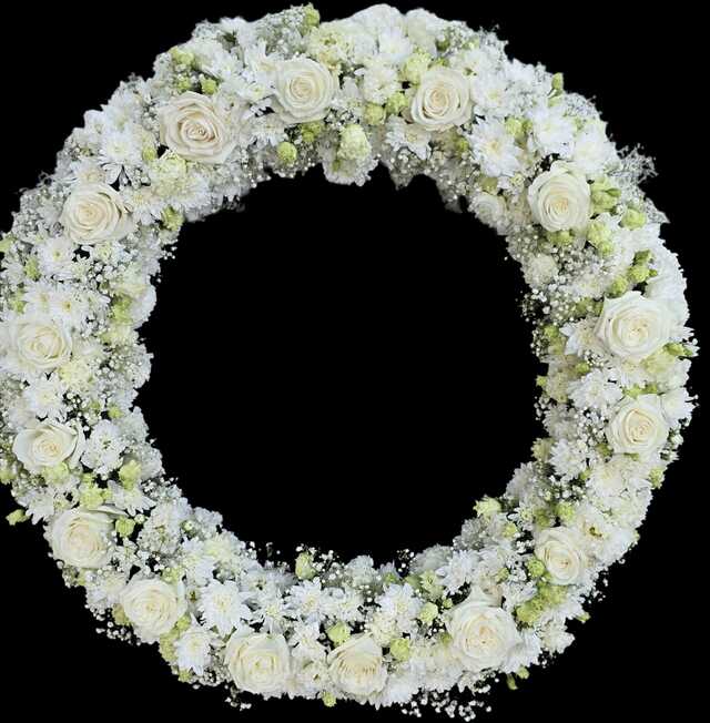 Clic pentru a vedea imaginea mărită Coroana rotunda cu flori albe in burete floral