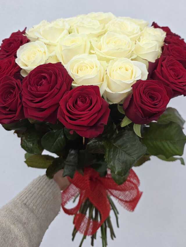 Clic pentru a vedea imaginea mărită Buchet 35 trandafiri rosu-alb