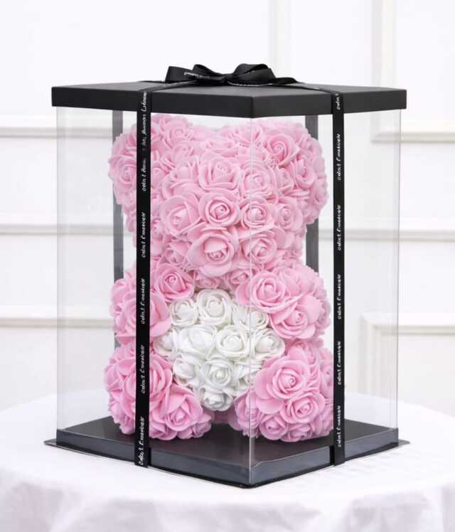 Clic pentru a vedea imaginea mărită Ursulet trandafiri roz cu inima alba