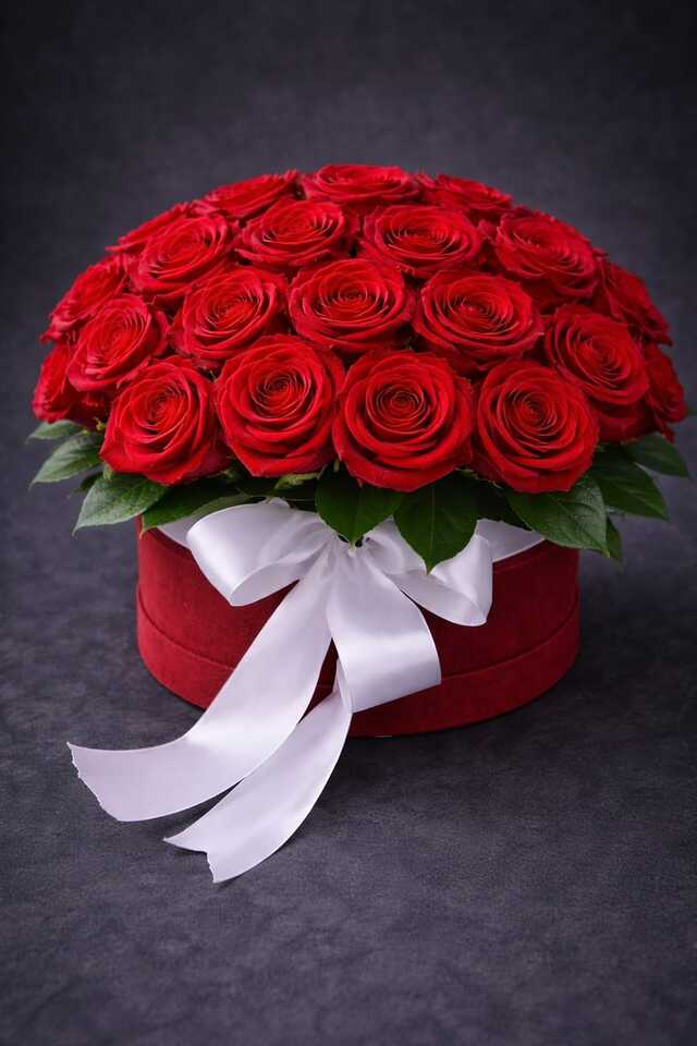 Clic pentru a vedea imaginea mărită Cutie cu trandafiri rosii